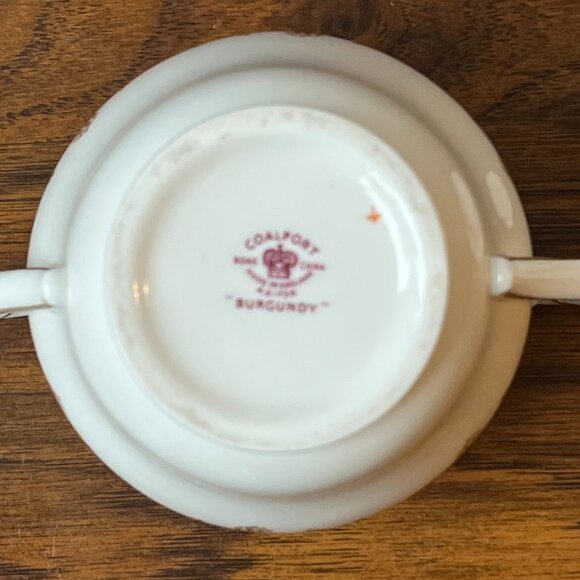 Vintage COALPORT Burgundy Lidded Sugar Bowl Bone China England Gold Grapes Vine - Picture 11 of 13